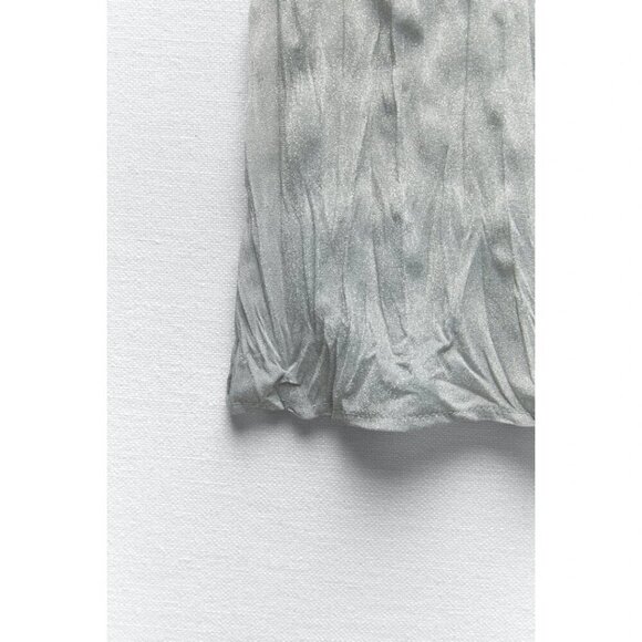 NWT Zara metallic fibre silver wrinkle effect crinkle high waist midi skirt, S - Picture 9 of 15